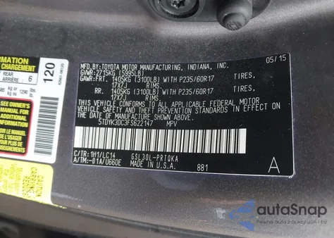 2015 Toyota Sienna Xle Premium 8 Passenger from USA, damaged, VIN 5TDYK3DC3FS622147